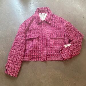 Rachel Zoe Pink Tweed Cropped Blazer Jacket